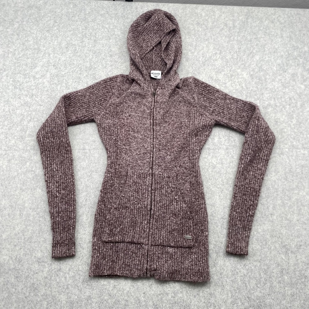Columbia Sweater Womens XS Purple Hooded Full Zip Raglan Knit Longline Warm